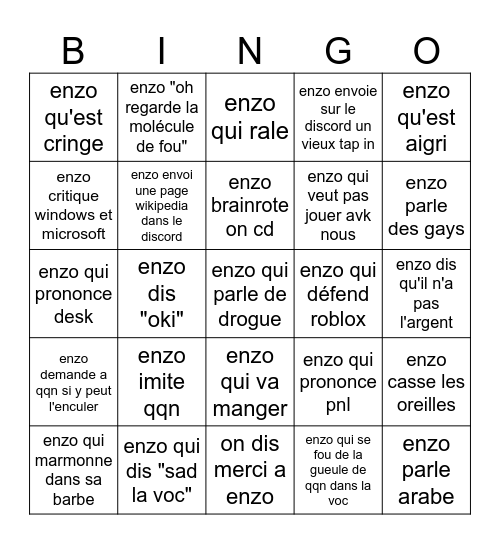 enzo lore Bingo Card
