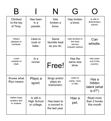 Get to know you- FAMILY PATHS Bingo Card