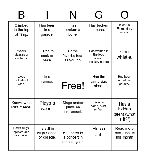Get to know you- FAMILY PATHS Bingo Card