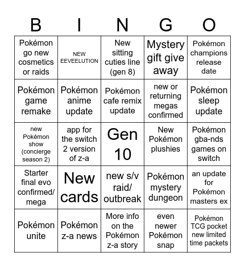 Pokémon presents July 22nd Bingo Card
