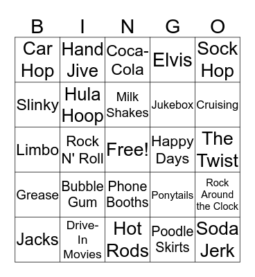 Fifty's Sock Hop Bingo Card