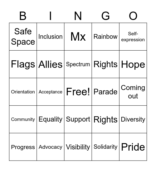 PRIDE MONTH BINGO Card