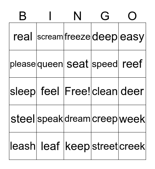ee and ea words Bingo Card