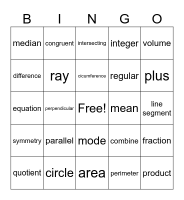 Math Vocabulary II Bingo Card