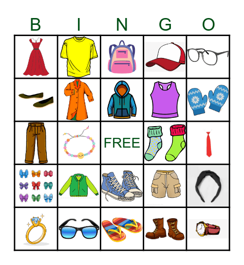 CLOTHES AND ACCESORIES Bingo Card