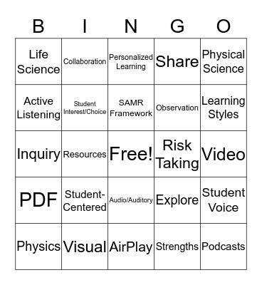 Creative Learning Bingo Card