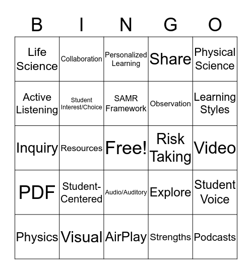 Creative Learning Bingo Card