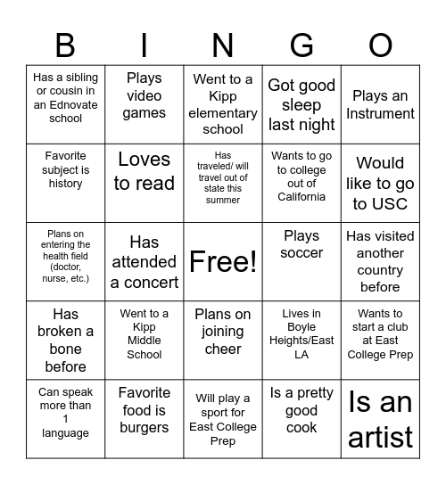 Untitled Bingo Card