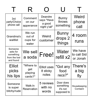 WORK TROUT Bingo Card