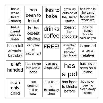 Find someone who... Bingo Card