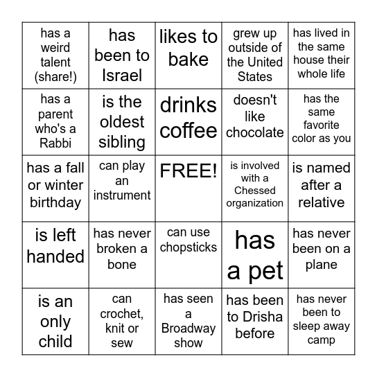 Find someone who... Bingo Card