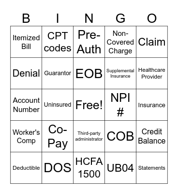 Business Office Bingo Card