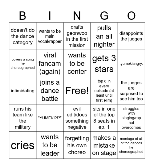 yumeki bingo Card