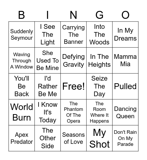 MUSIC BINGO Card