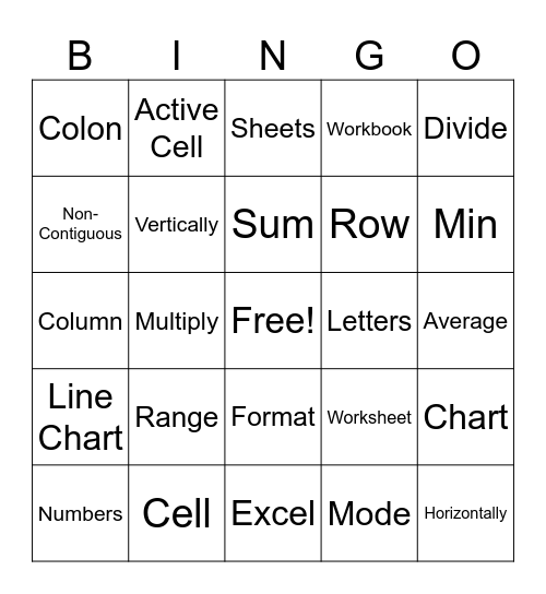 Spreadsheet Bingo Card