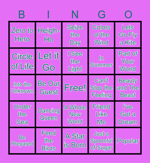 Movie Songs. Bingo Card