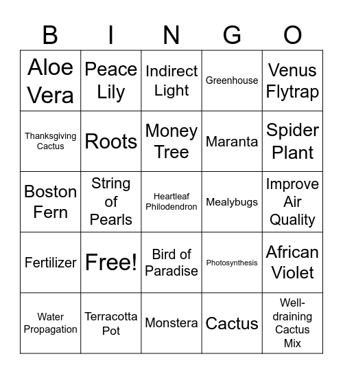 Houseplants round 1 & 2 Bingo Card