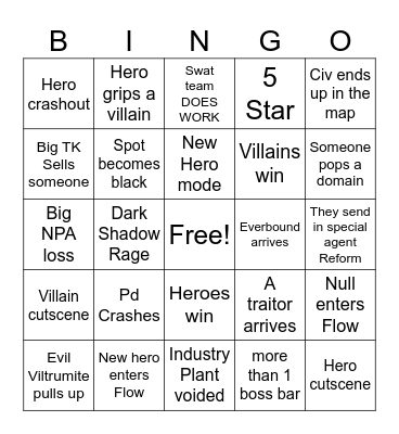 Hero Mission Bingo Card