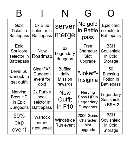 BnS Neo Patchnotes Bingo 25.06.2025 Bingo Card