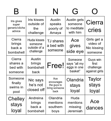 Love Island Casa Bingo Card