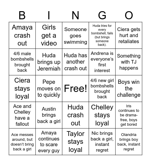 Casa Week Bingo Card