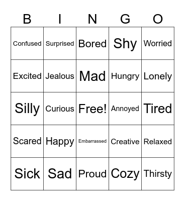 Emotions Bingo Card