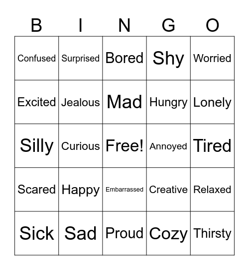Emotions Bingo Card