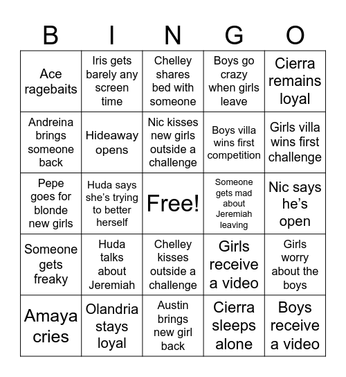 Casa amor Bingo Card
