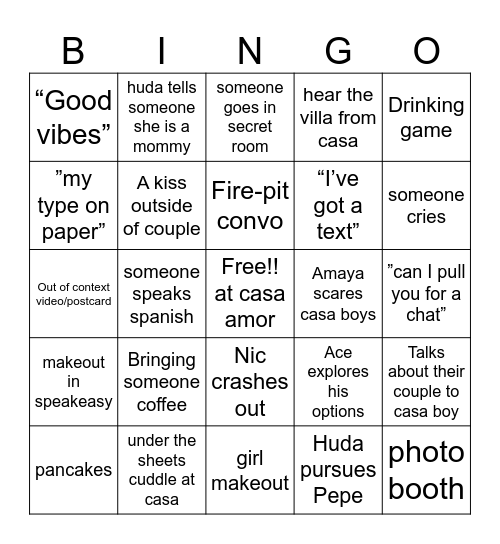Casa Amor Bingo Card