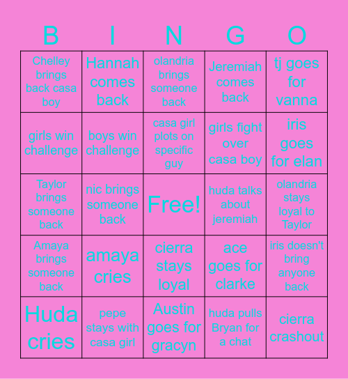 Casa Amor Bingo Card