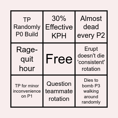Rocket Cars Solak Hour Bingo Card