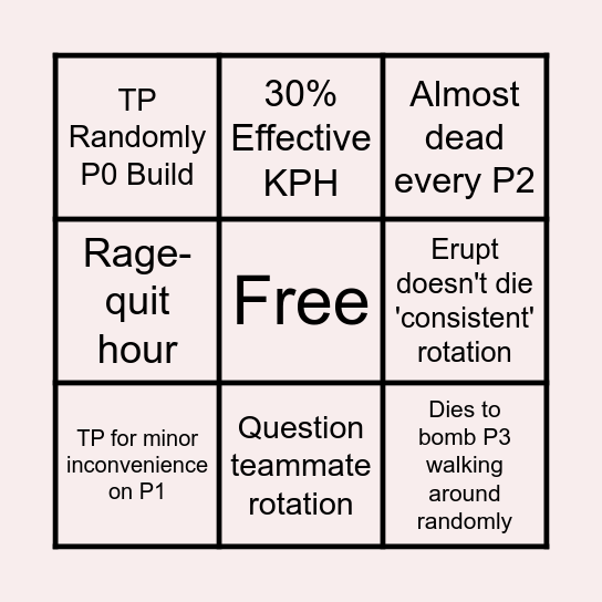 Rocket Cars Solak Hour Bingo Card