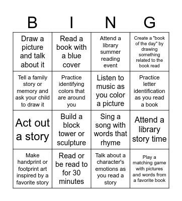 Summer Reading Challenge! Bingo Card