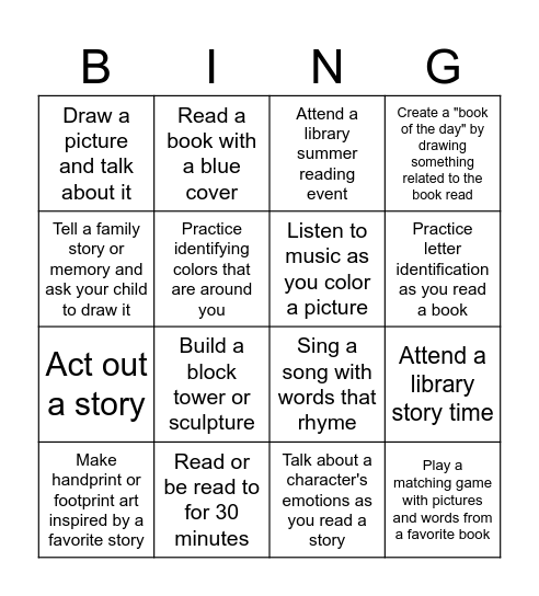 Summer Reading Challenge! Bingo Card