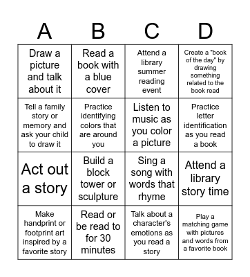 Summer Reading Challenge! Bingo Card