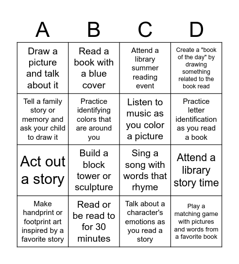 Summer Reading Challenge! Bingo Card