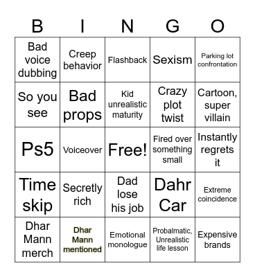 Dahr Man Bingo Card