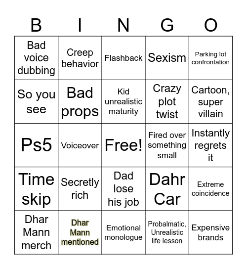 Dahr Man Bingo Card