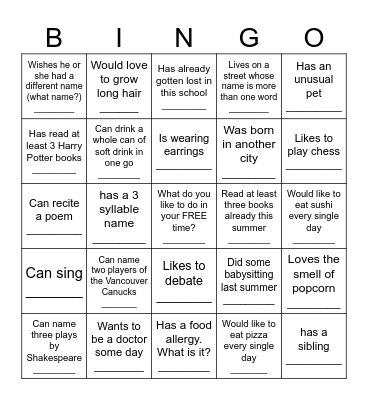 Icebreaker Bingo - Find Someone Who .... Bingo Card