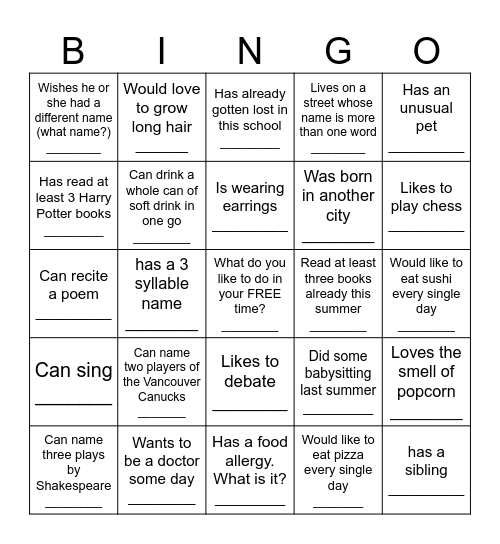 Icebreaker Bingo - Find Someone Who .... Bingo Card
