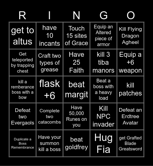 Elden Ring Bingo Card