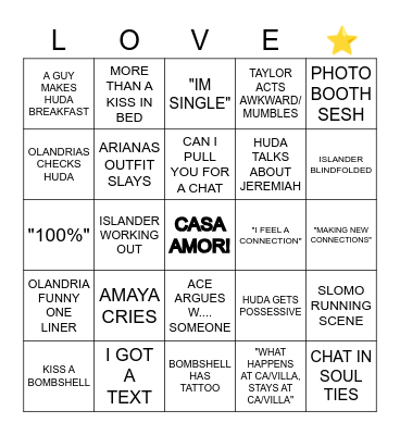LOVE ISLAND Bingo Card