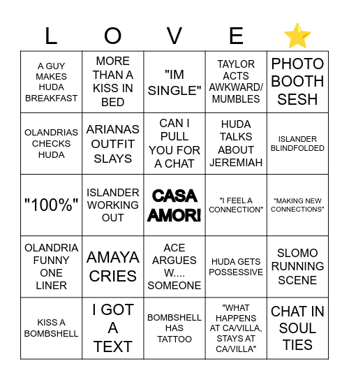 LOVE ISLAND Bingo Card