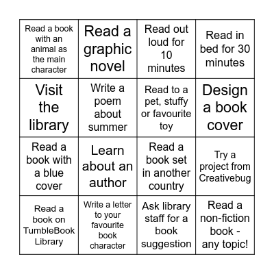 Summer Reading Bingo Card