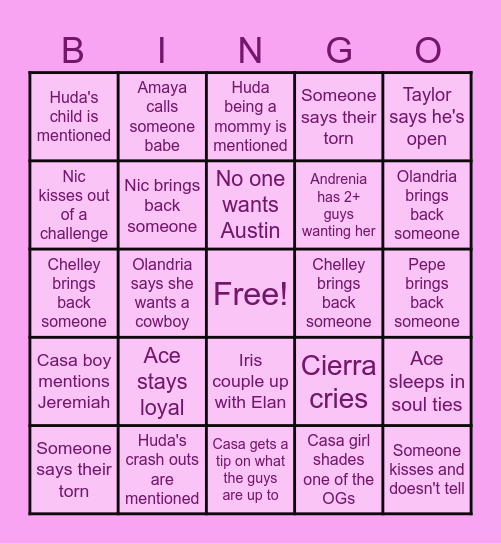 Casa Amor BINGO Card