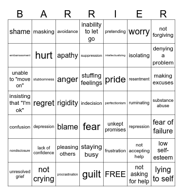 Barrier Bingo Card