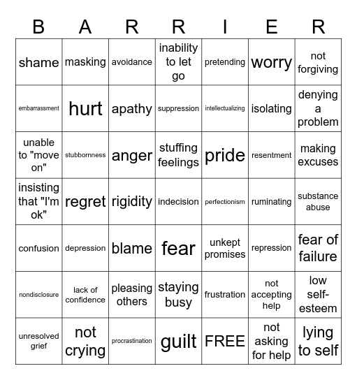 Barrier Bingo Card
