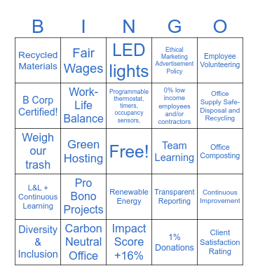 B-Corp Bingo Card