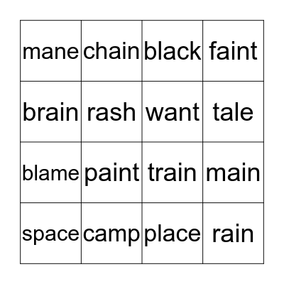 2nd  short a/long a  CVCE/CVVC Bingo Card