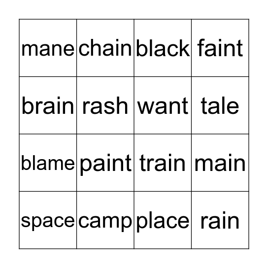 2nd  short a/long a  CVCE/CVVC Bingo Card